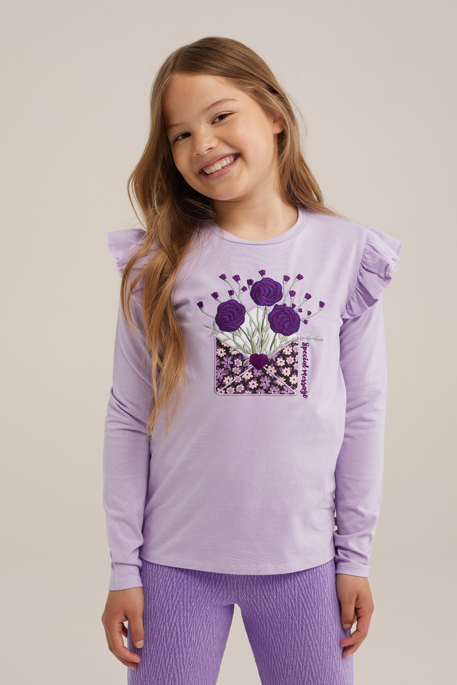 Meisjes T-shirt met embroidery WE Fashion Lichtpaars