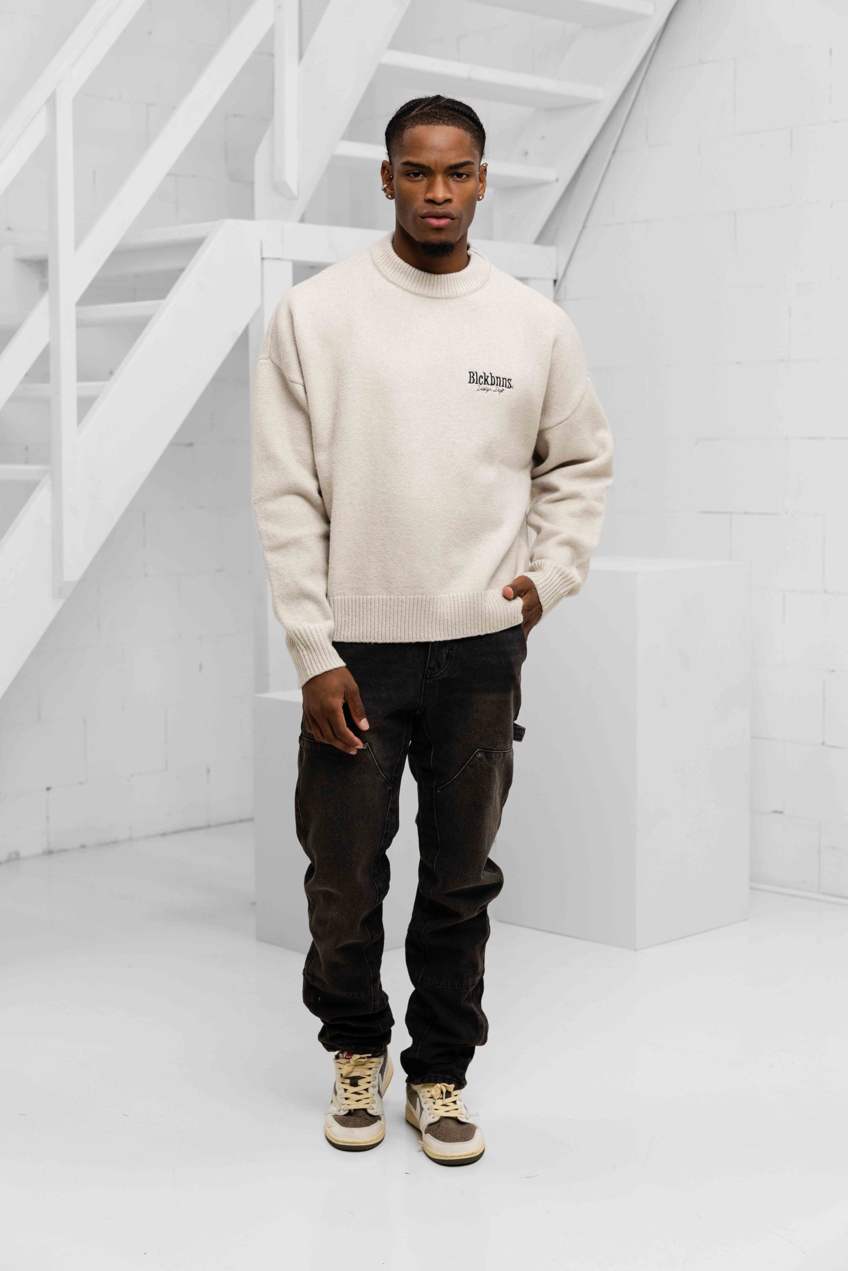 Black Bananas Knitted Sweater Heren Beige