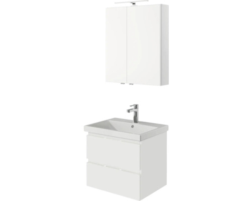 Pelipal badkamermeubelset serie 4035, BxHxD 60 x 200 x 45 mm, witte fronten. 3-delige badkamermeubelset bestaande uit een witte keramische wastafel, badmeubel en spiegelkast met ledverlichting.