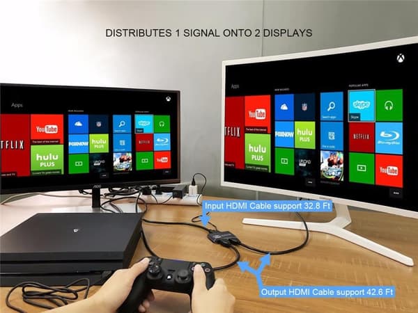 INF HDMI-splitter 1x2 for 2 skjermer 3D / 4K / 1080p
