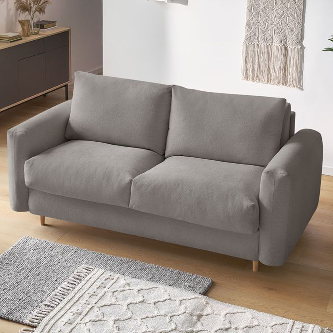 Bobochic Canapé droit cocoone convertible express  taupe - 200x105x98 cm