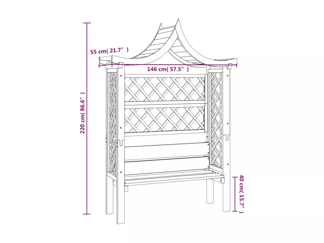 Pergola de jardin avec toit et banc Bois de pin imprégné