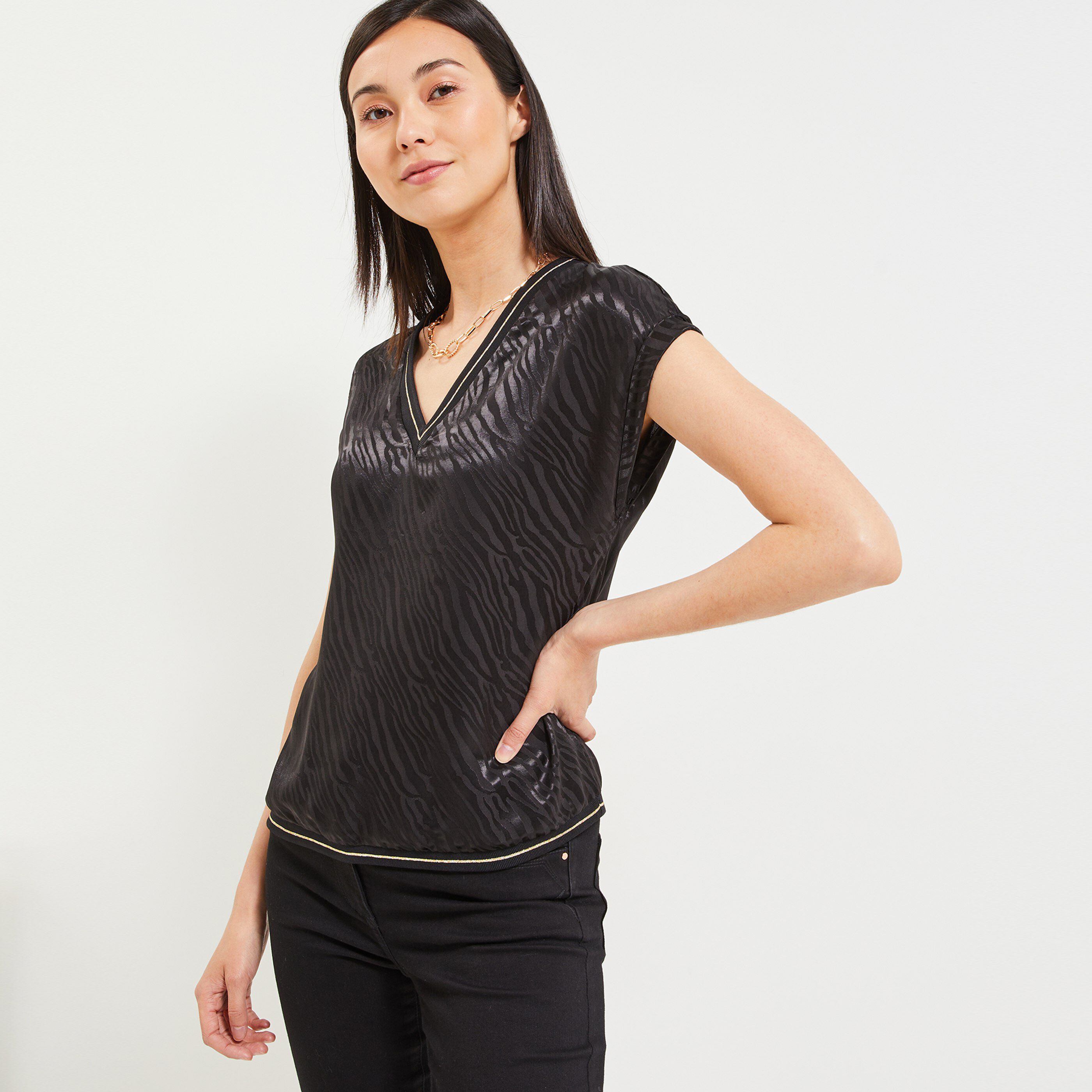 Top jacquard femme - NOIR