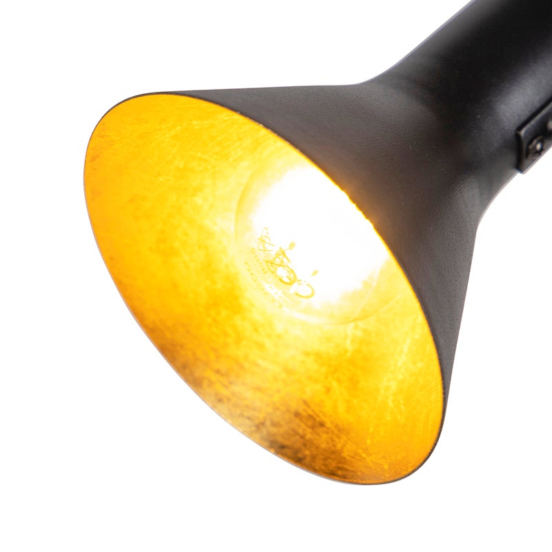 QAZQA - Moderne vloerlamp | Staande lamp | Vloerlamp | Lamp | Lamp, zwart met 2 gouden | Messing lampen - Magno | Woonkamer | Slaapkamer - Staal, langwerpig - LED-compatibel, E14