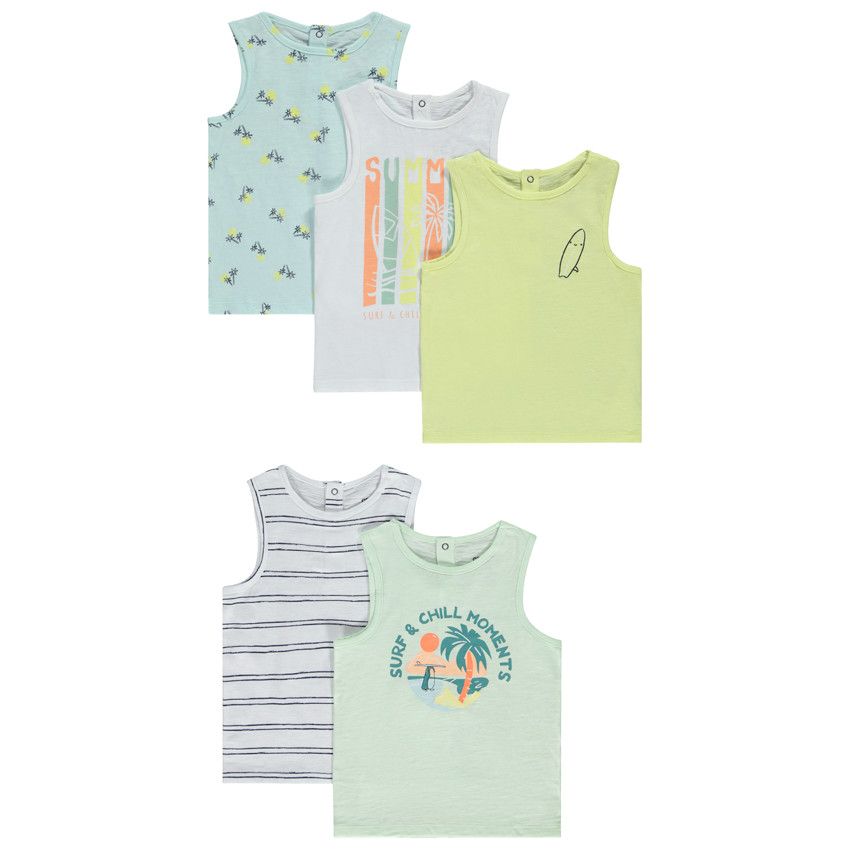 Lot de 5 débardeurs fantaisie en jersey slub pour bébé garçon - Blanc