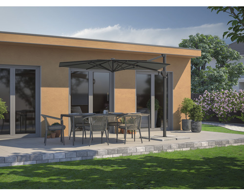 Soluna Orléans zweefparasol, Ø 300 cm, rond, donkergrijs, inclusief kruisvoet.