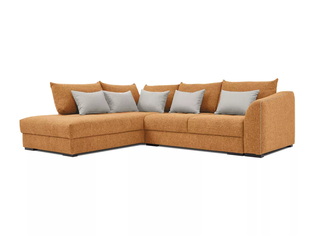 Canapé d'angle gauche 5 places convertible tissu orange - Elbe