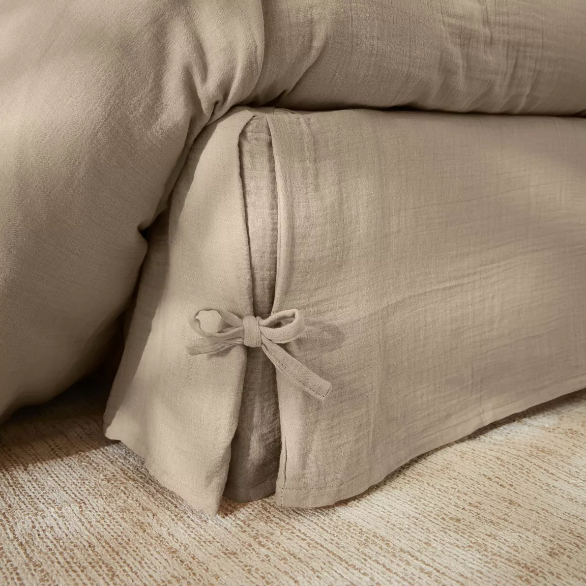 Cache-sommier Gaze de coton (160 x 200 cm) Gaïa Ficelle