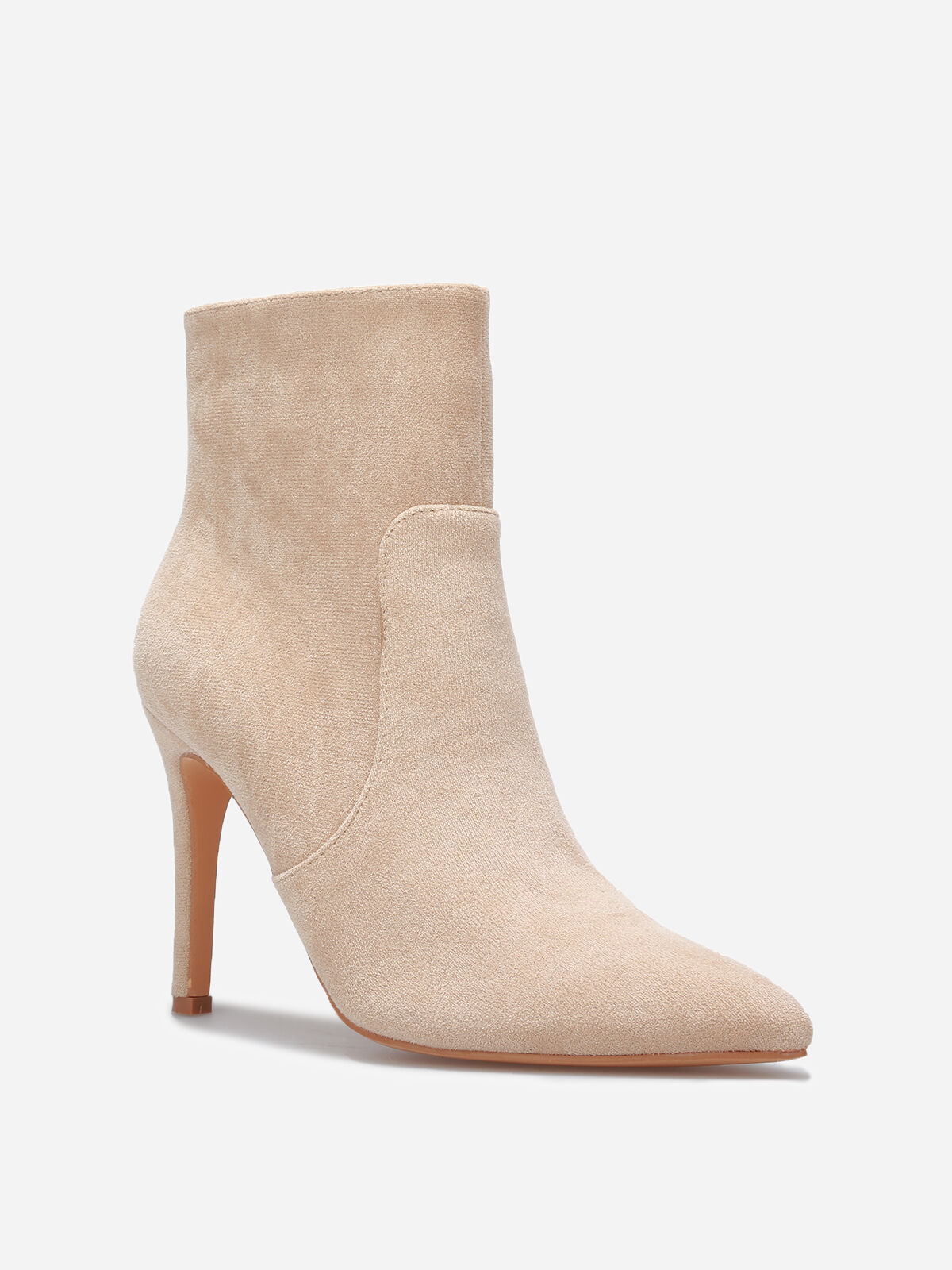 Bottines pointues en suédine à talon aiguille- Beige