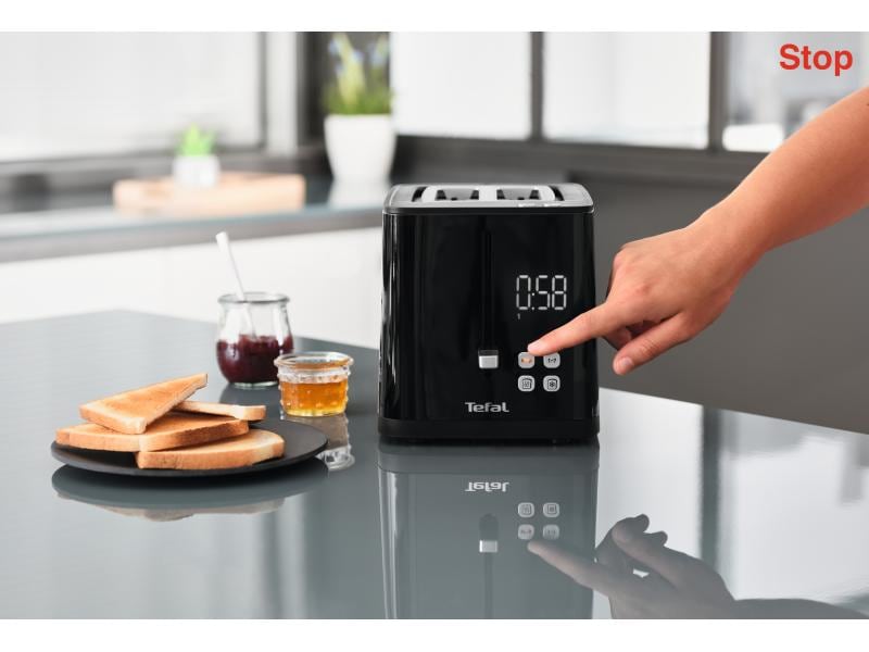 Tefal Toaster Smart'n Light Schwarz Moderner 2-Scheiben-Toaster mit Digitaldisplay