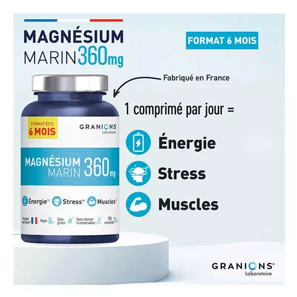 Granions Magnésio Marinho 360 mg Embalagem Ecológica 6 Meses 180 comprimidos