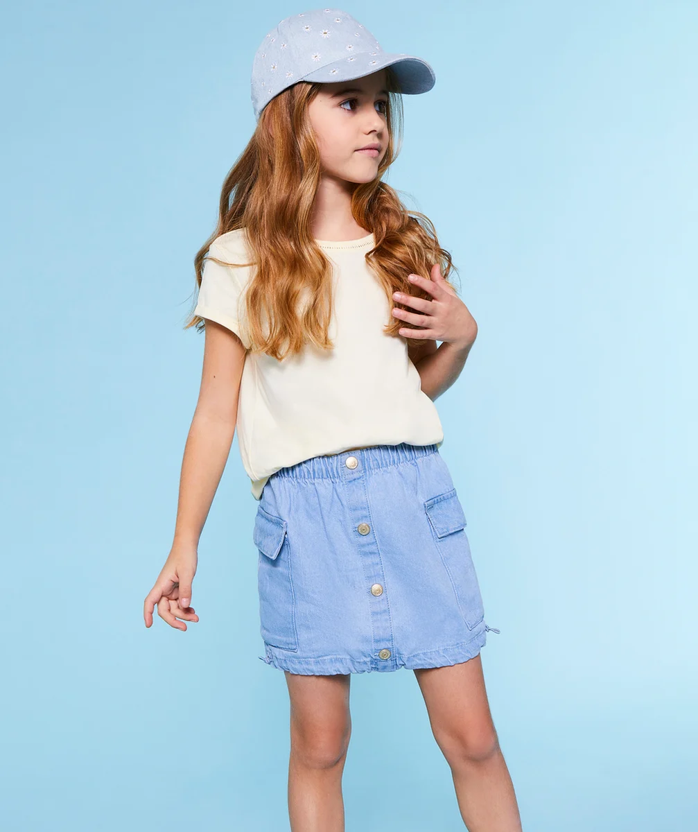 JUPE PARACHUTE FILLE EN DENIM LOW IMPACT AVEC POCHES CARGO