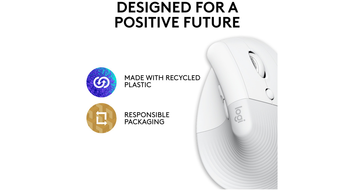 LogitechLift voor Mac Verticale Ergonomische Muis  (Wit, 400 - 4000 dpi, Bluetooth Low Energy)