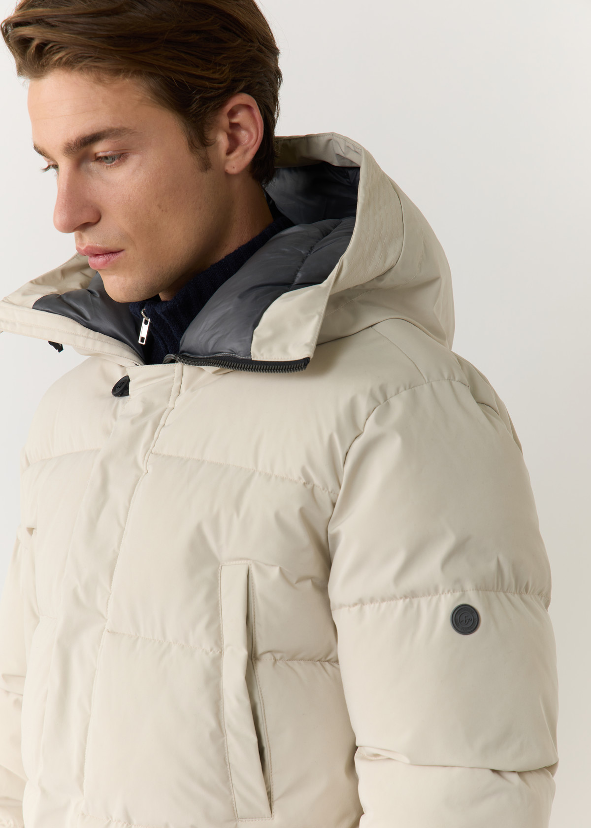 Parka matelassée unie beige à capuche