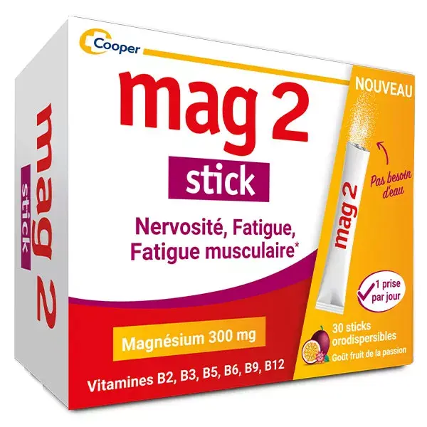 MAG 2 Stick Magnésio e 6 Vitaminas do Complexo B Nervosismo e Fadiga 30 sachês