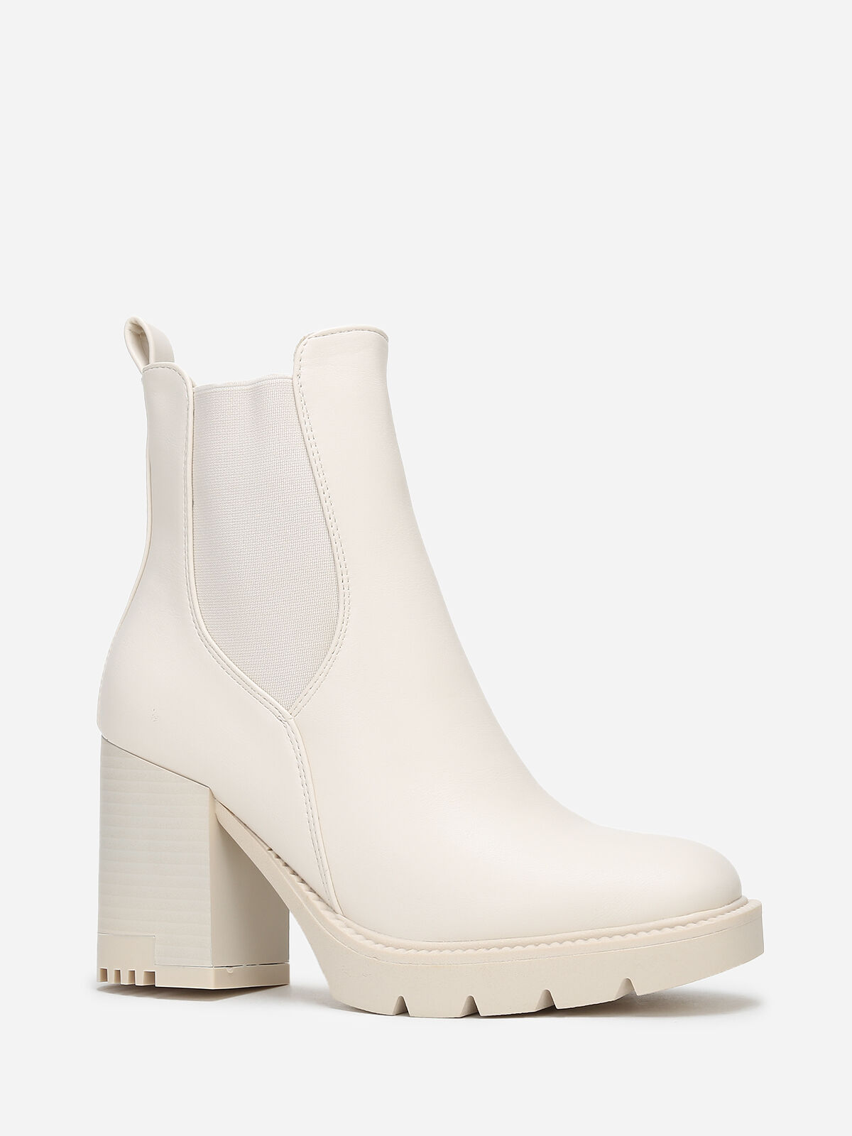 Bottines Chelsea à talon cranté- Beige