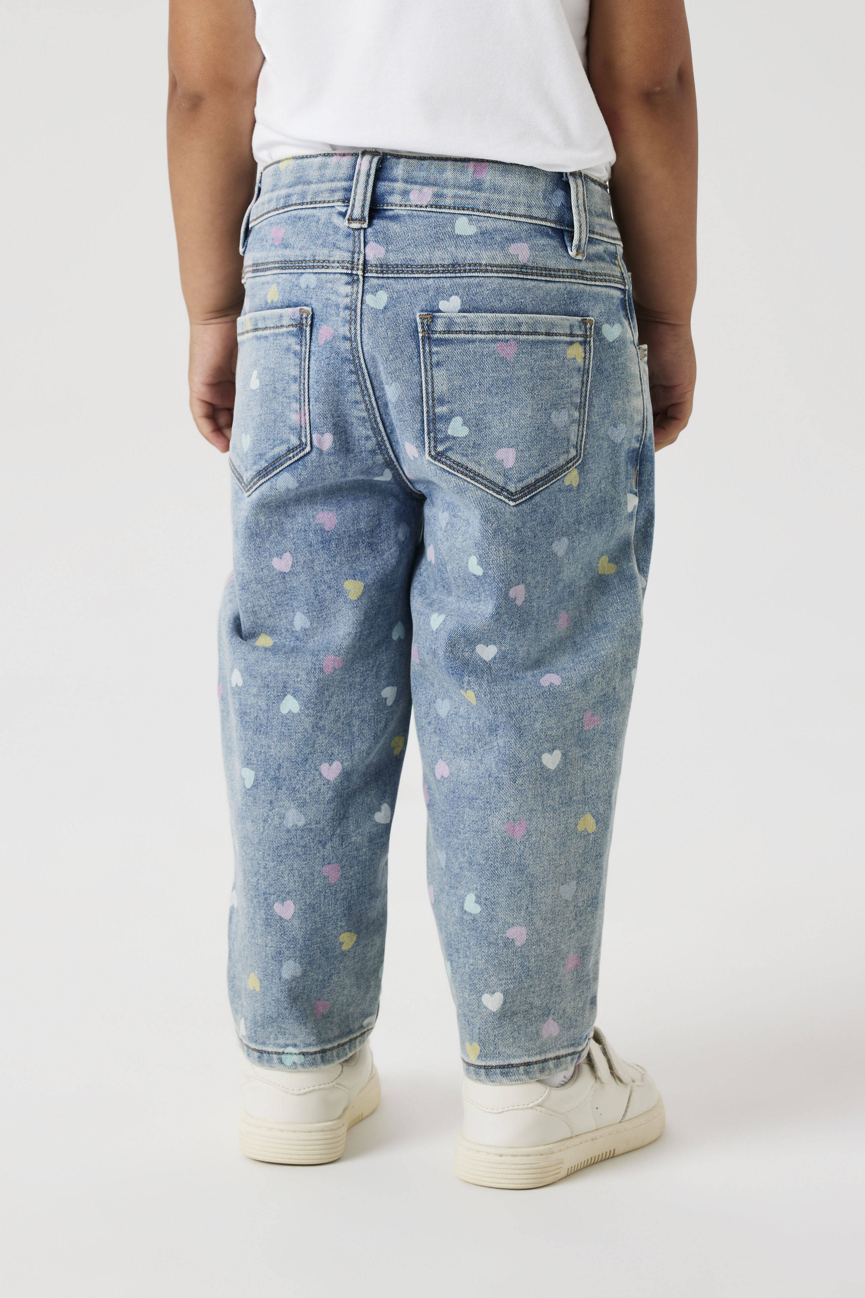 NAME IT mom jeans NMFBELLA met hartjes medium blue denim