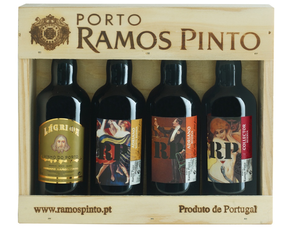 CONJUNTO CAIXA MADEIRA RAMOS PINTO COM 4 MINIATURAS 0.360L