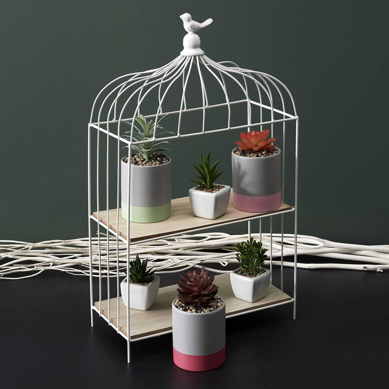 Home Deco Factory Cage à oiseau décorative blanche - 31x51x15 cm