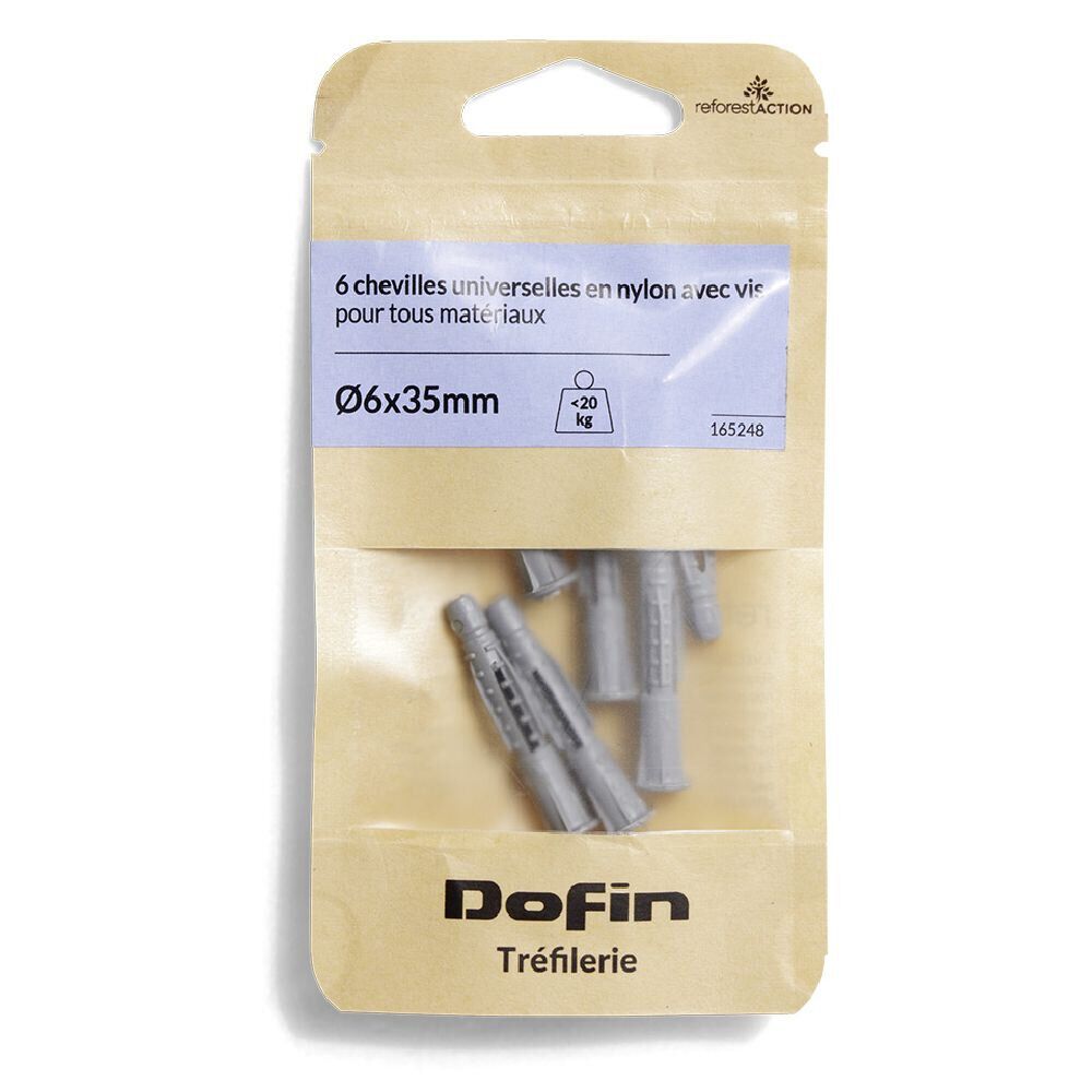 6 chevilles universelles en nylon tous matériaux avec vis - Ø6x35 mm