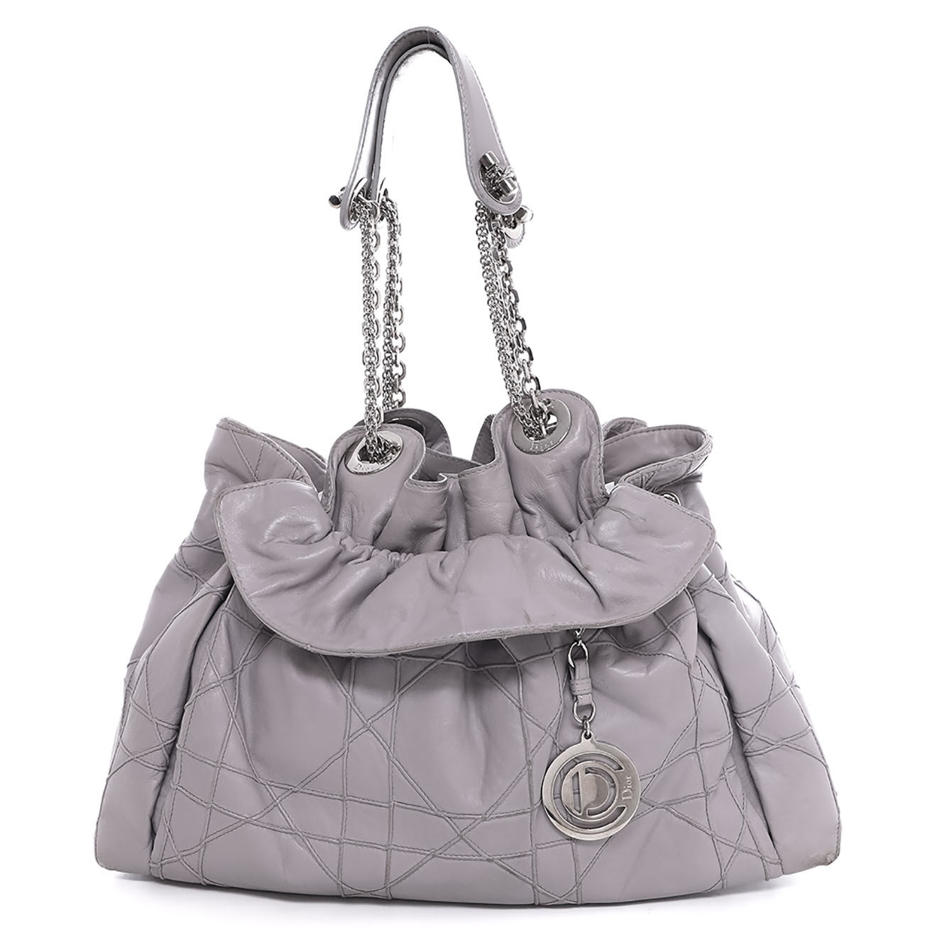 Dior Sac porté épaule Le Trente Vintage en Cuir Cannage gris - Très bon état - L.39 cm