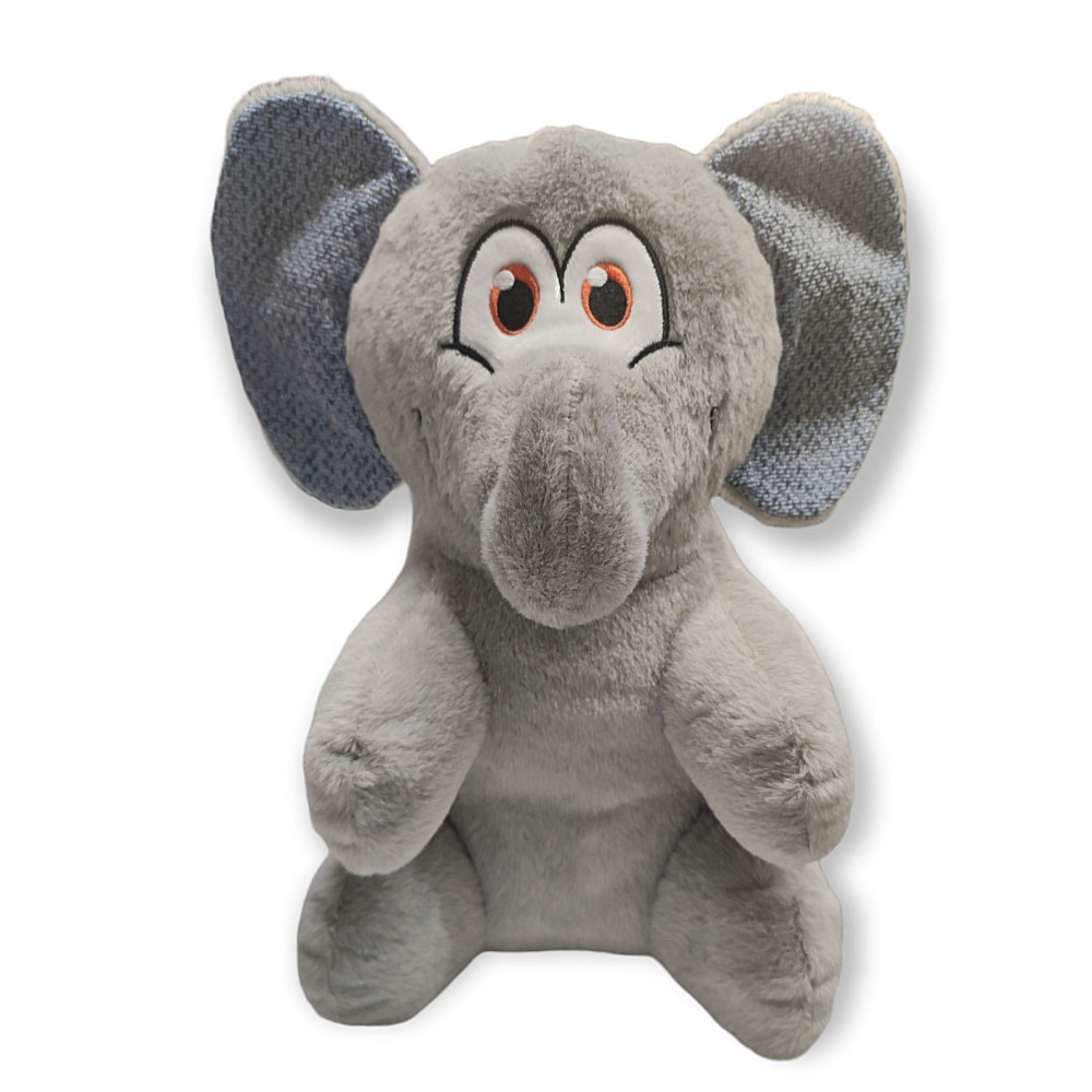 Peluche henny éléphant gris hauteur 38 cm jouet pour chien