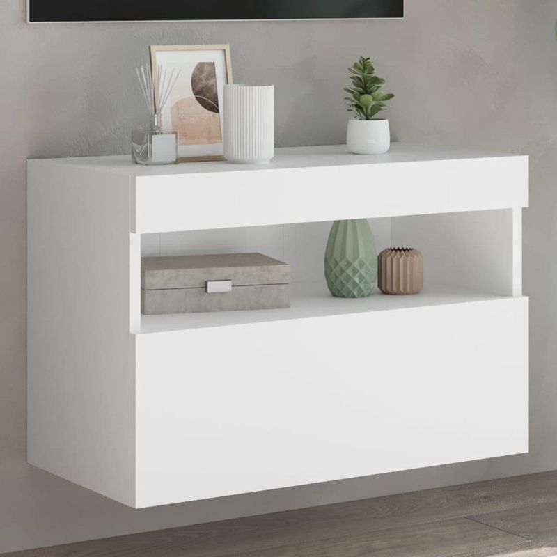 vidaXL Tv-wandmeubel - Wit - Hout - Met LED-verlichting