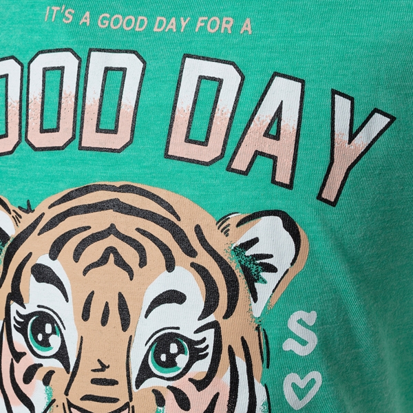 TwoDay meisjes T-shirt groen tijgerkopje