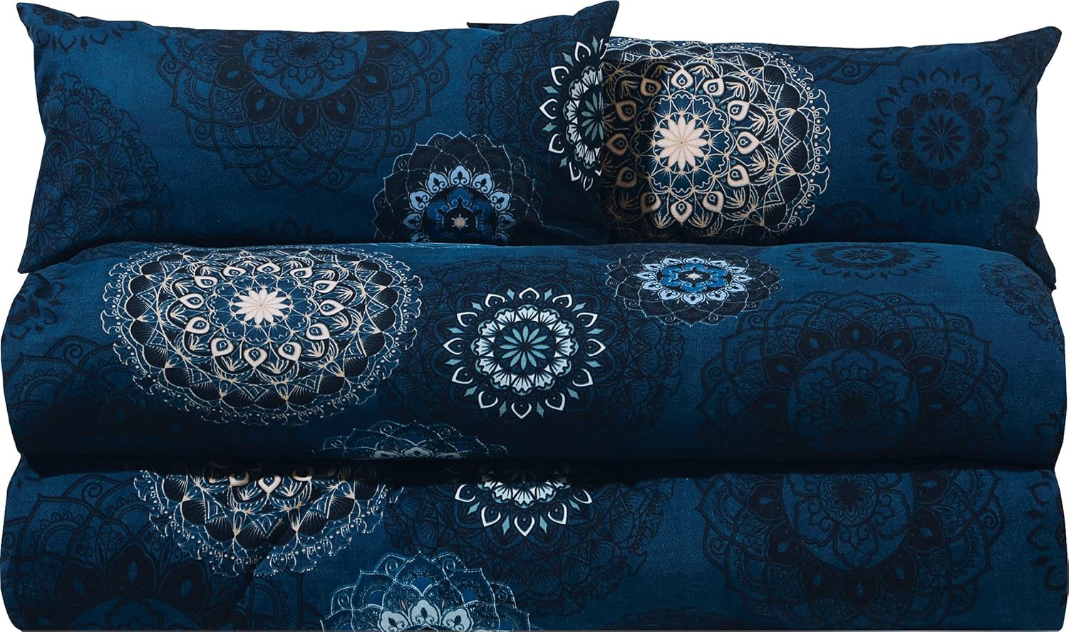 Erwin Müller Bettwäsche Sparpaket 4-TLG. Mako-Satin Mandala dunkelblau Größe 40x80 cm / 155x200 cm - feinfädig, temperaturausgleichend, atmungsaktiv, 100% Baumwolle, mit Reißverschluss