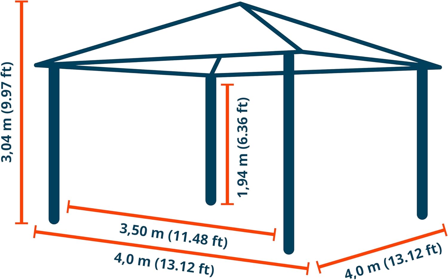 TOOLPORT Gartenpavillon 4x4 m Stahldach Hardtop 4 Seitenteile in Champagner, Pfosten 9x9 cm