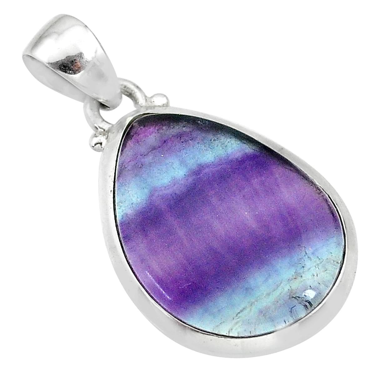 Pendentif en argent goutte en fluorite violette bleu + chaine 1,5cm gxi194