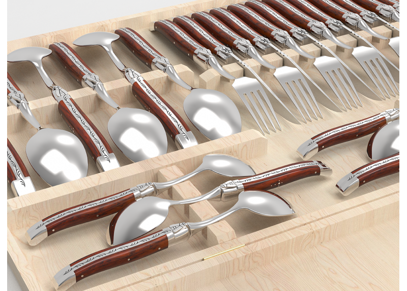 Service Laguiole de 24 pièces avec un manche en bois de cocobolo et mitres en acier inoxydable