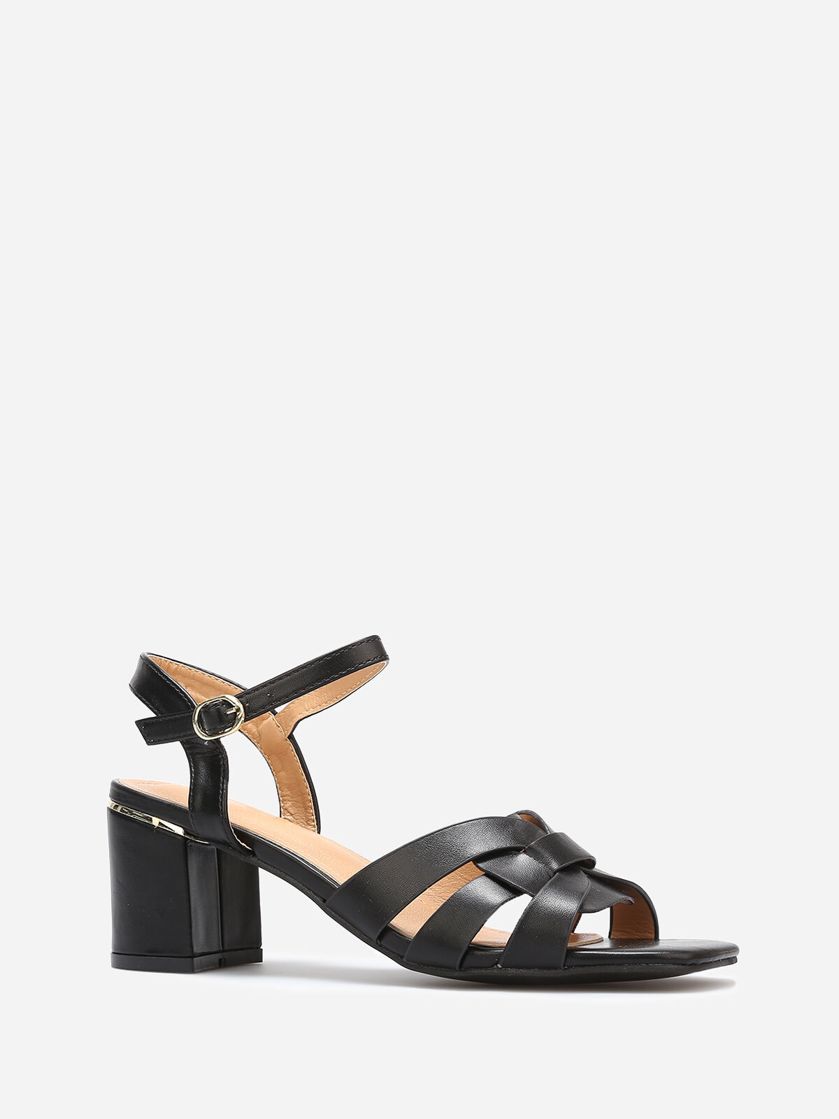 Sandales à brides entremêlées et détail doré- Noir