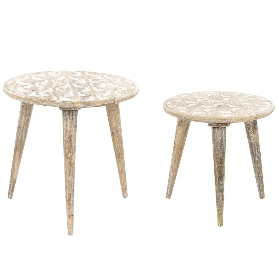 HURSI - Bijzettafel set - Lichte houtkleur - Mangohout
