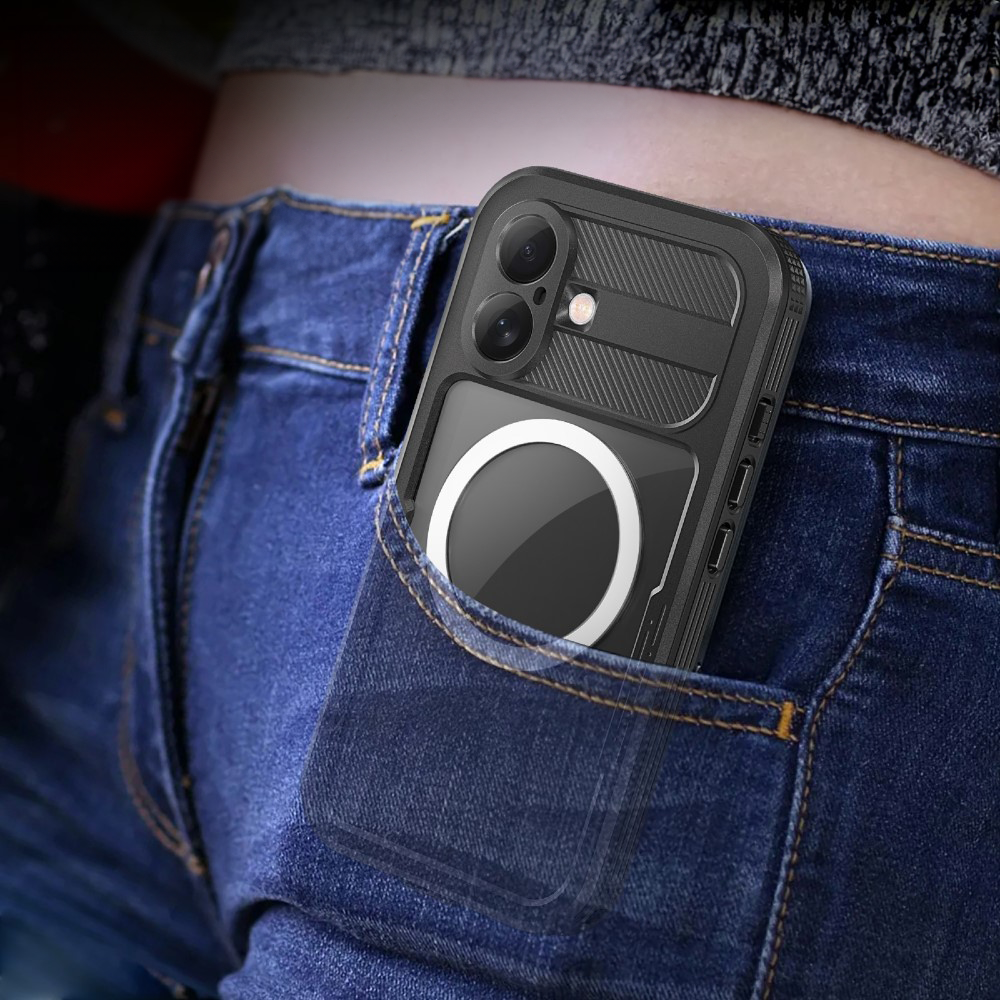 iPhone 16 Wasserfeste MagSafe Outdoor Schutz Hülle (IP68) - Schwarz / Transparent