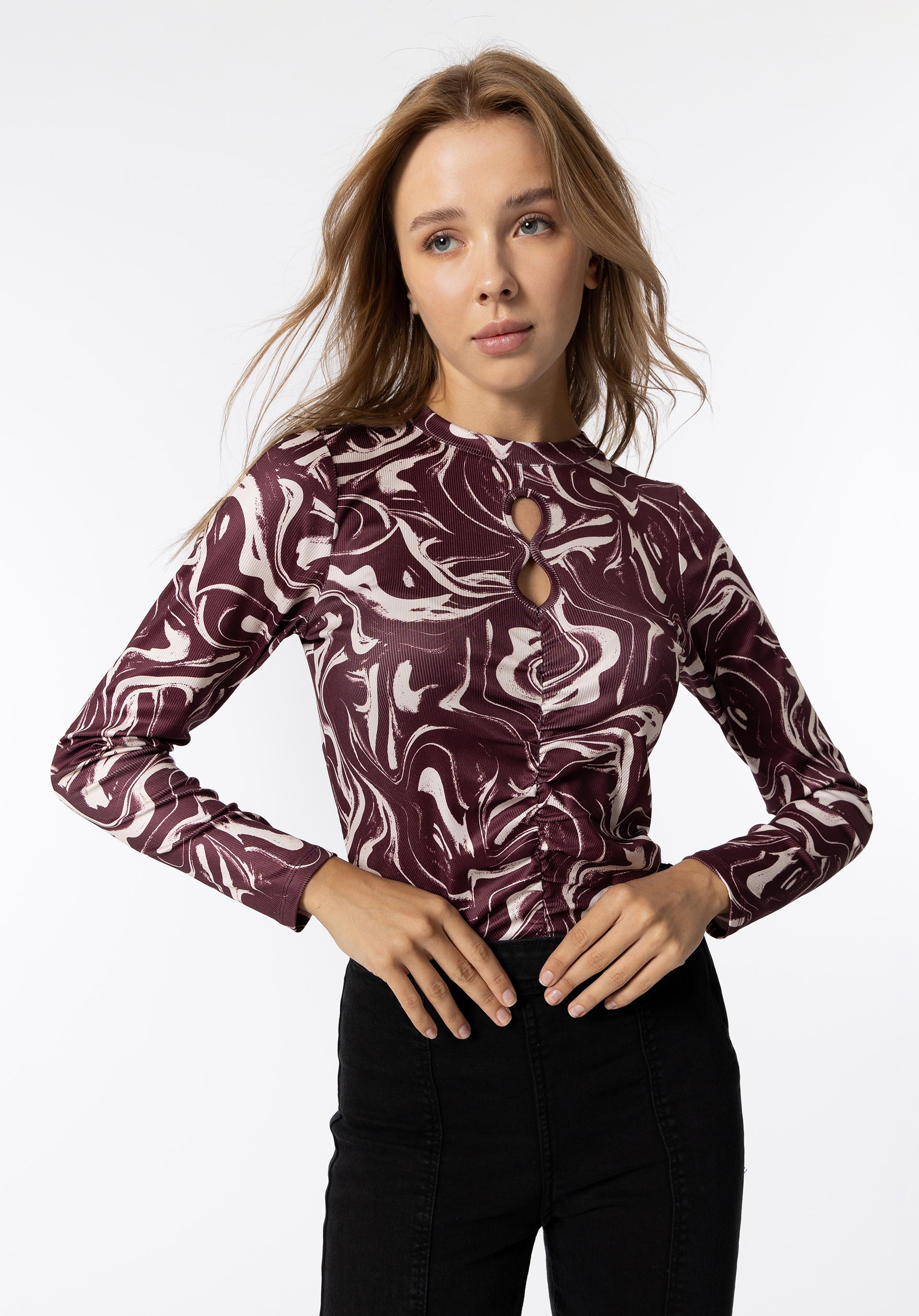 T-shirt Estampada Cut Out C/ Franzido