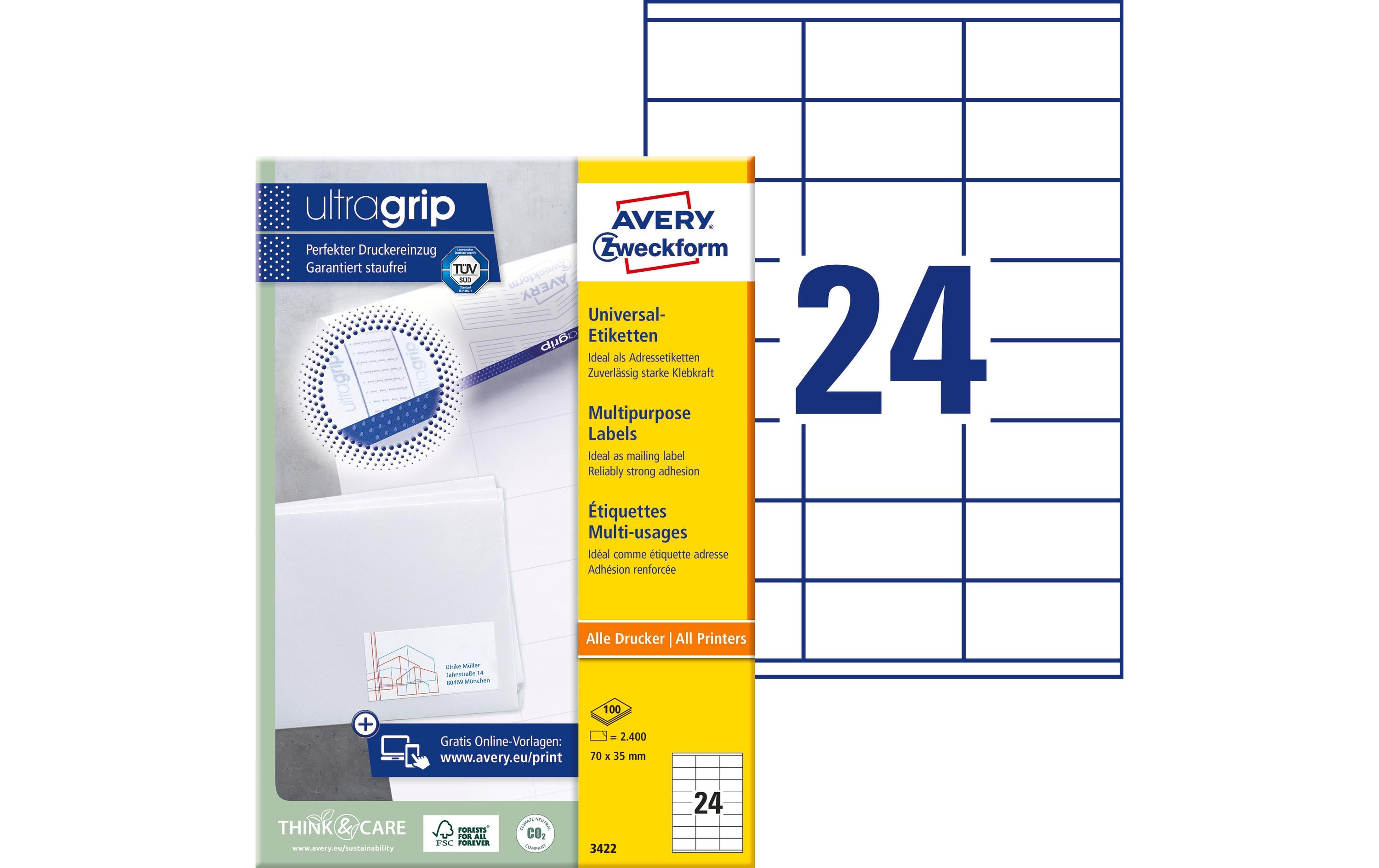 Universal-Etiketten 3422 70 x 35 mm, 100 BlattWeisse Adressaufkleber, permanent haftend