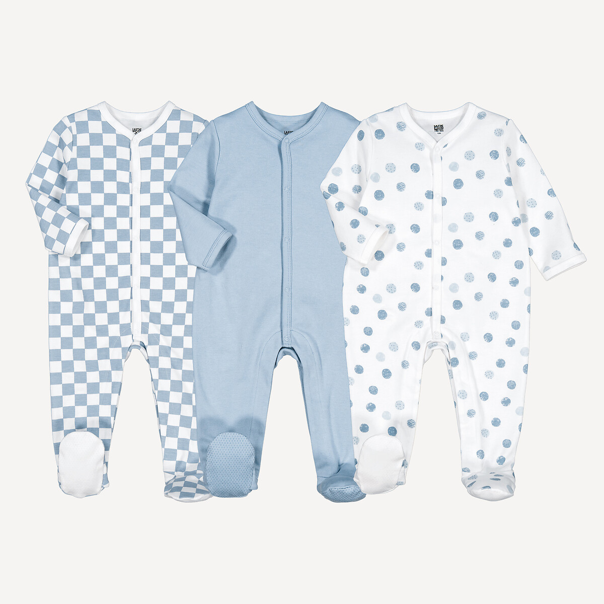 COLEÇÃO LA REDOUTE<br>Conjunto de 3 pijamas de algodão com estampa de bolinhas e xadrez