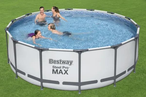 Bestway 5612X, 15232 L, Indrammet pool, Voksen & barn, Stige, Grå, Hvid, 54 kg, Diameter 427 cm, Højde 122 cm