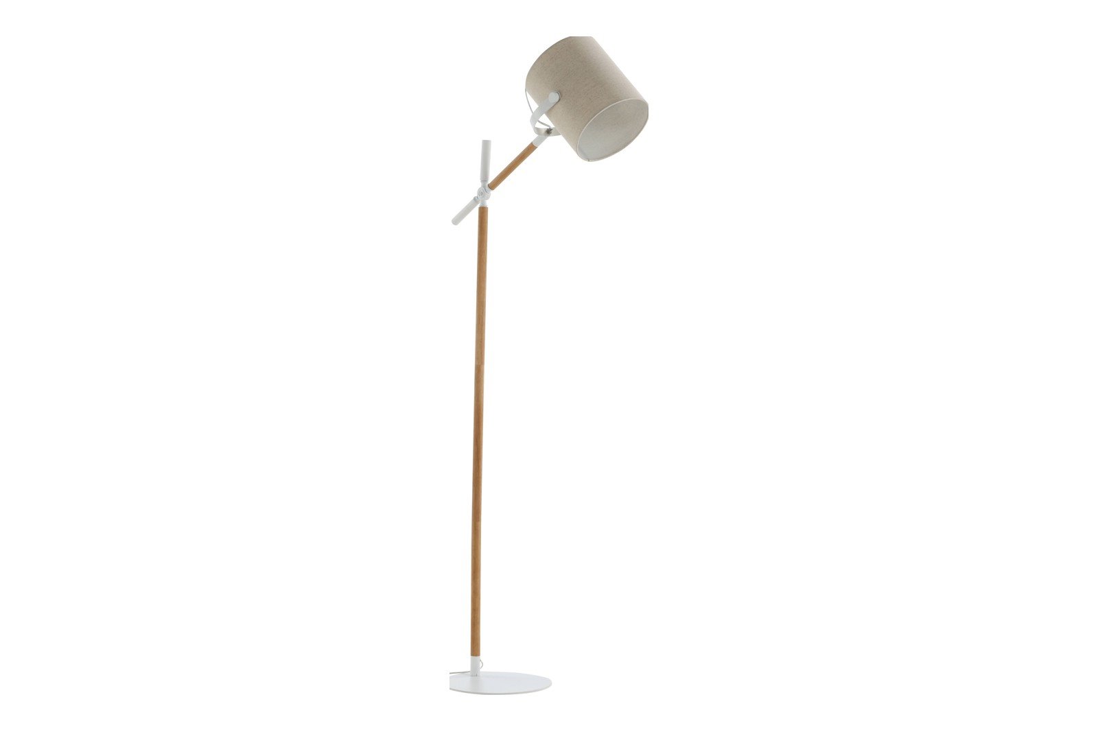 Dennis gulvlampe Hvit/tre med beige lampeskjerm i lin