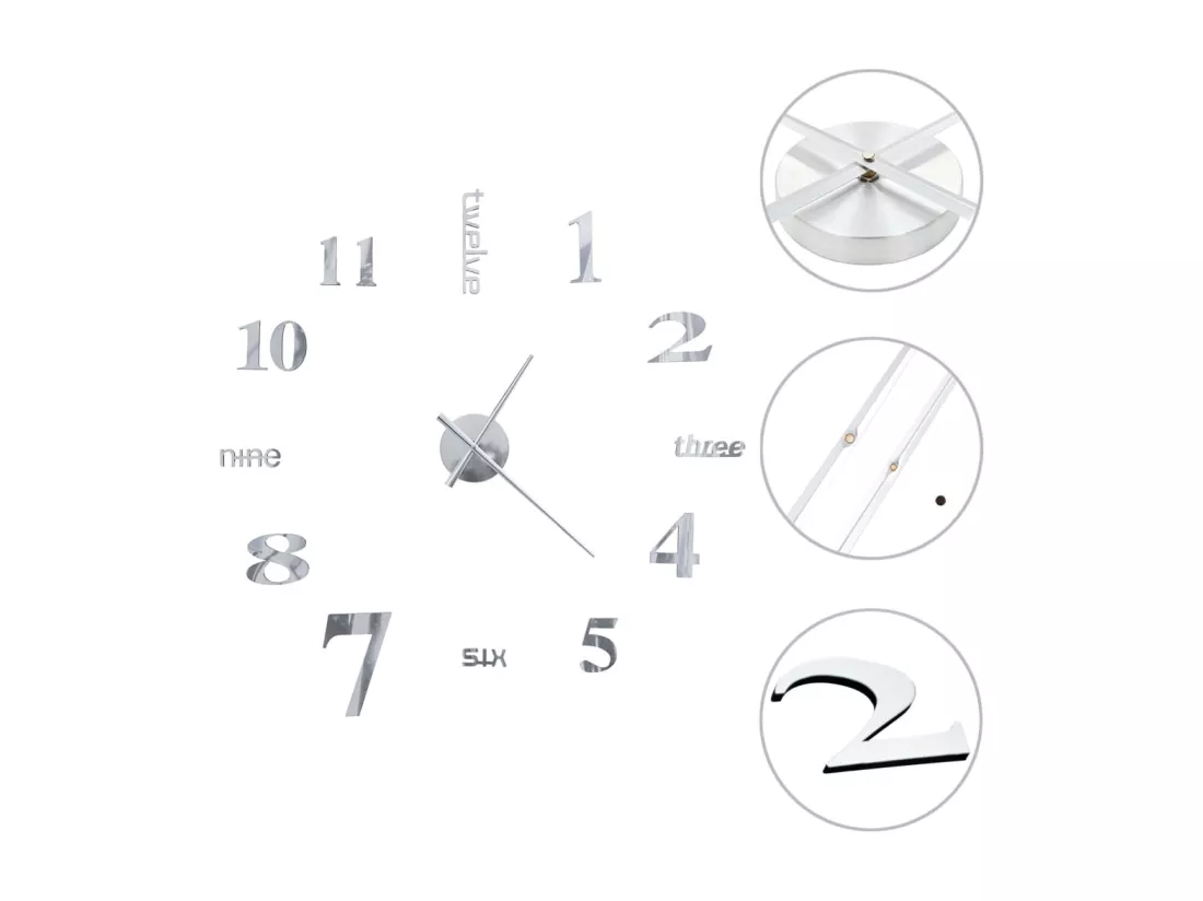 Horloge murale 3D Design moderne 100 cm XXL Argenté