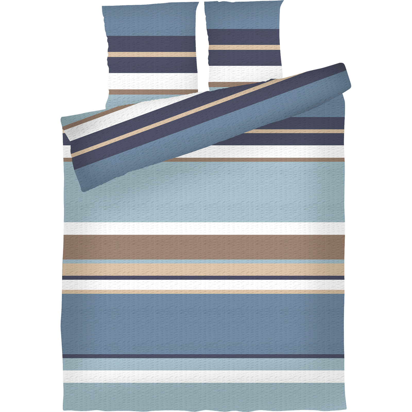 Bettwäsche Seersucker blau braun gestreift 160x210 65x100 Bettanzug Nord