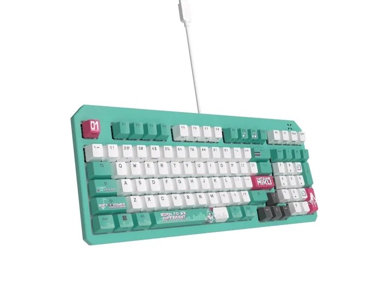 ASUS TUF Gaming K3 Gen II Hatsune Miku Edition, Fuld størrelse (100 %), Ledningsført, USB, Optomekanisk nøglekontakt, RGB LED, Mintfarve, Hvid