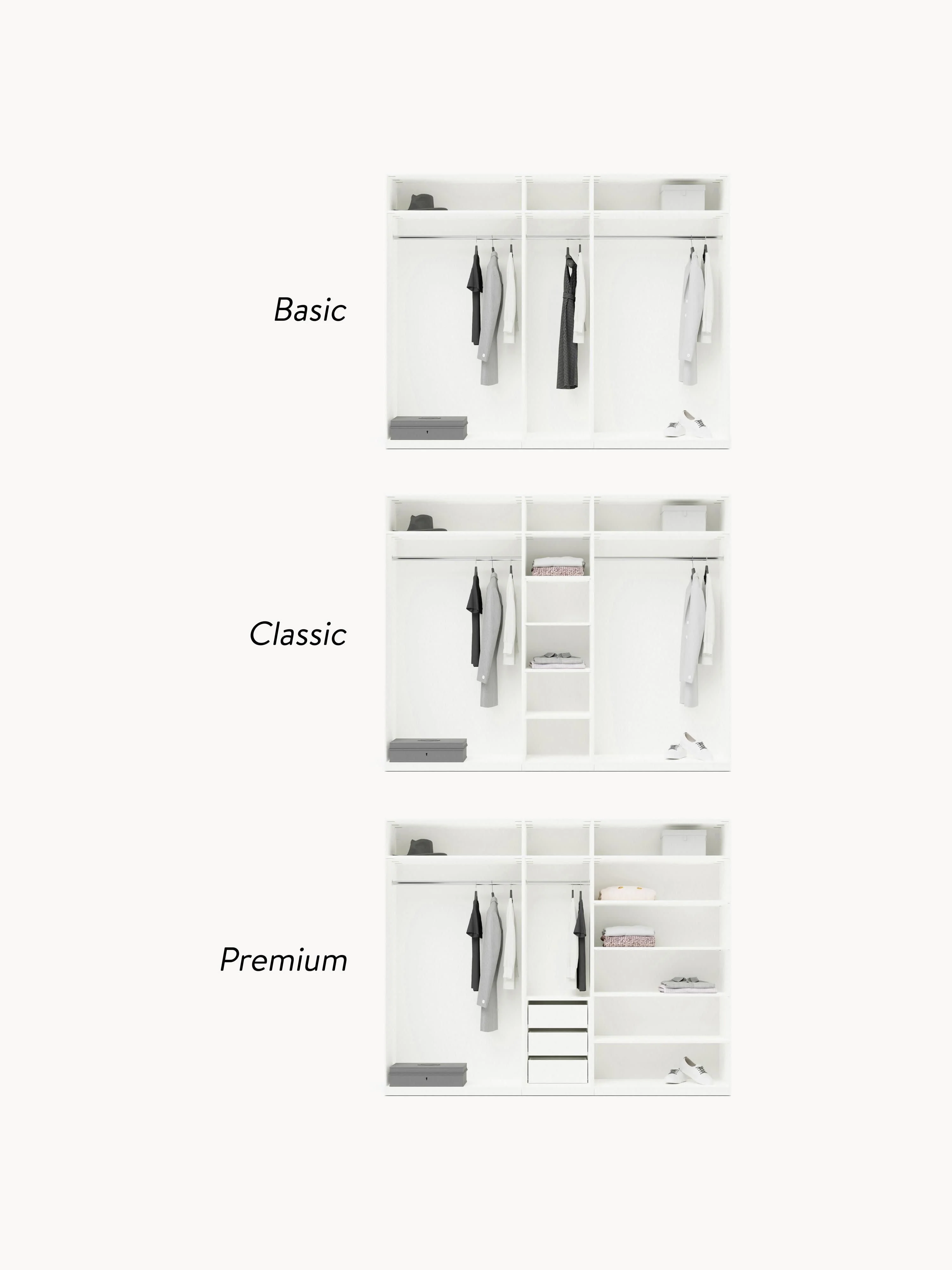 Modulaire draaideurkast Leon, 250 cm breed, in verschillende formaten