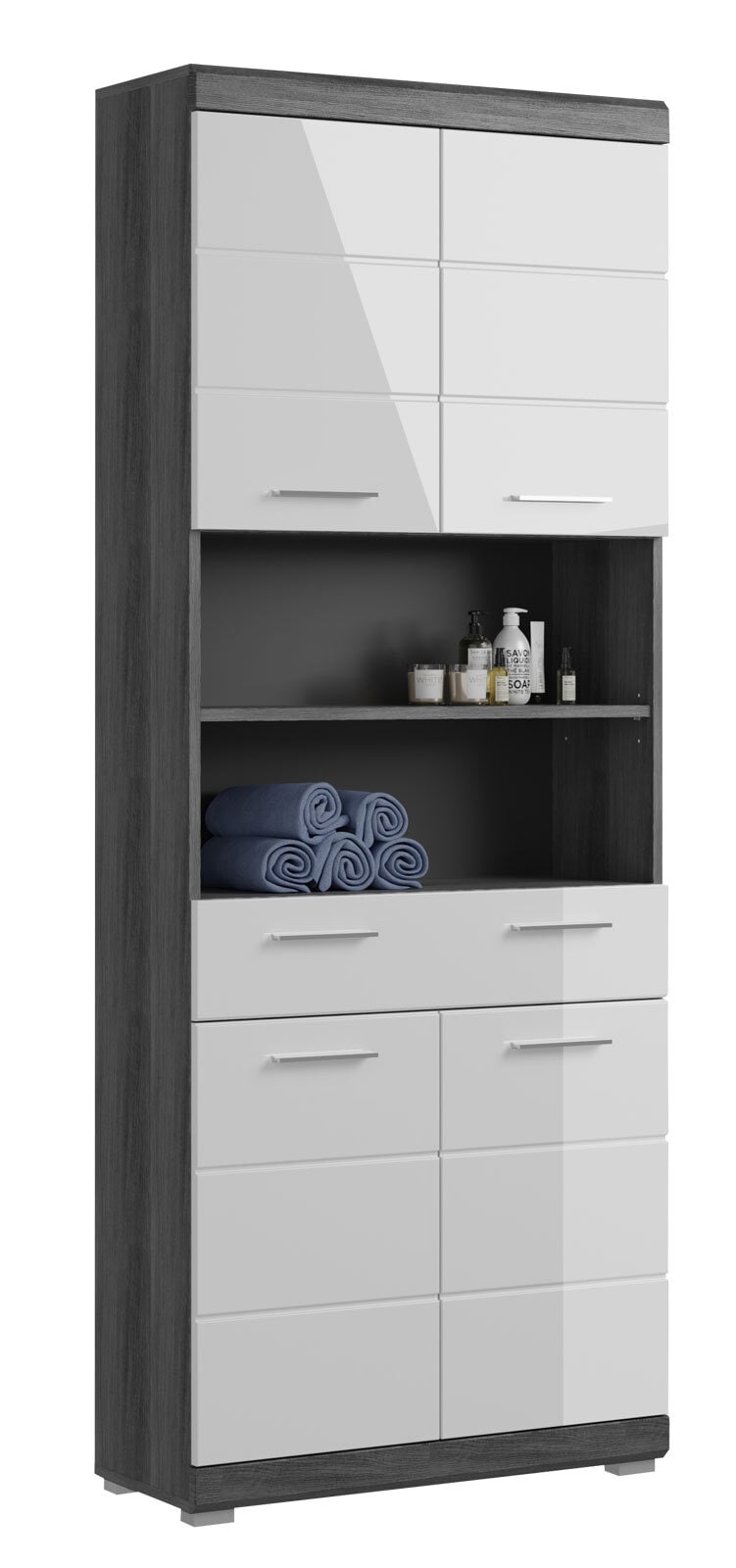 Hochschrank SCOUT 74 x 191 cm grau/ weiß Hochglanz
