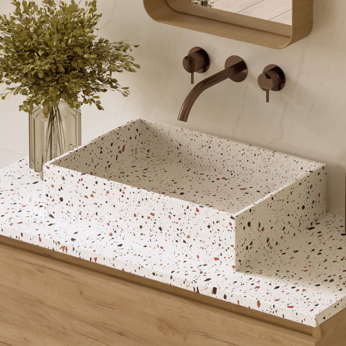 Fontana Terrazzo badmeubel 100cm warm eiken met rechthoekige waskom en toppaneel