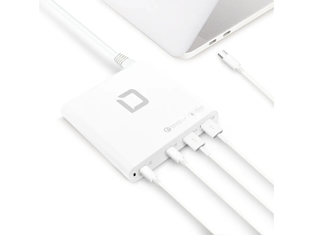 (120W) 2x USB C  / 2x USB A Multiport Tischladegerät für Laptop / Tablet / Smartphone (D31893) - Weiss