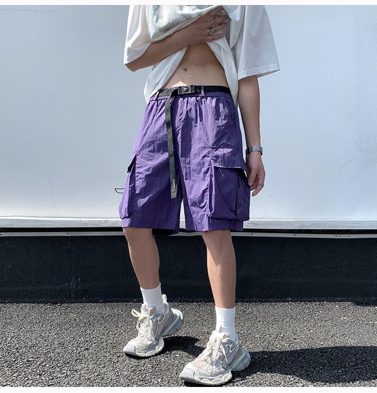 Ninine - Mid Rise Plain Cargo Shorts