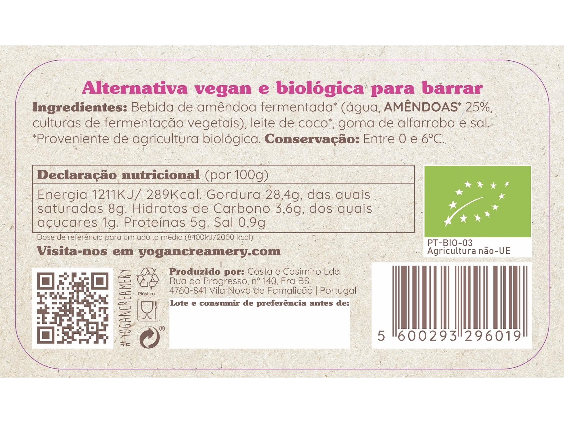 CREME DE AMENDOA YOGAN VEGAN BIO 150G