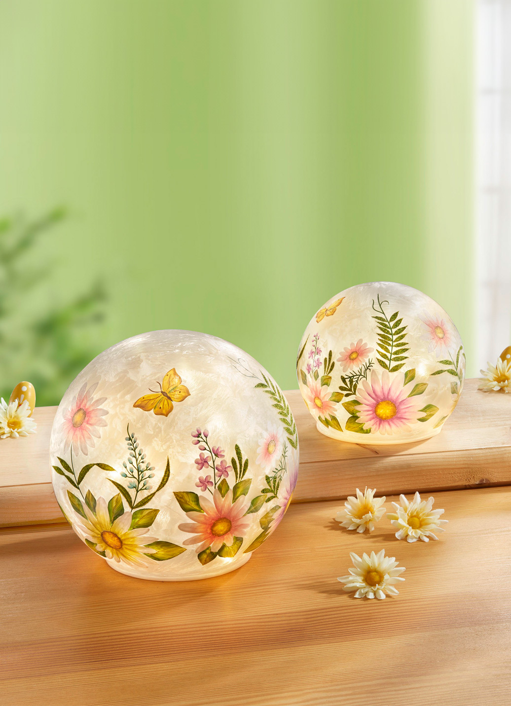 Beleuchtete Kugeln, 2er-Set, aus Glas